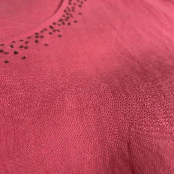 Eileen Fisher Linen Button Up Tunic Shirt Women's Sz 1X Coral Sequin MSRP $208 - Picture 3 of 16